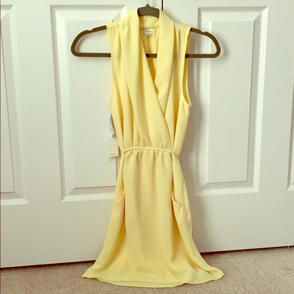Aritzia / Wilfred: Sabine dress in lemon yellow.